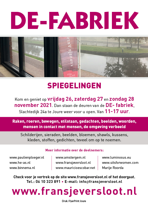Spieglingen, Nov. 26,27, 28 from 11 a.m.-5 p.m. Slachtedijk 24A at Joure.